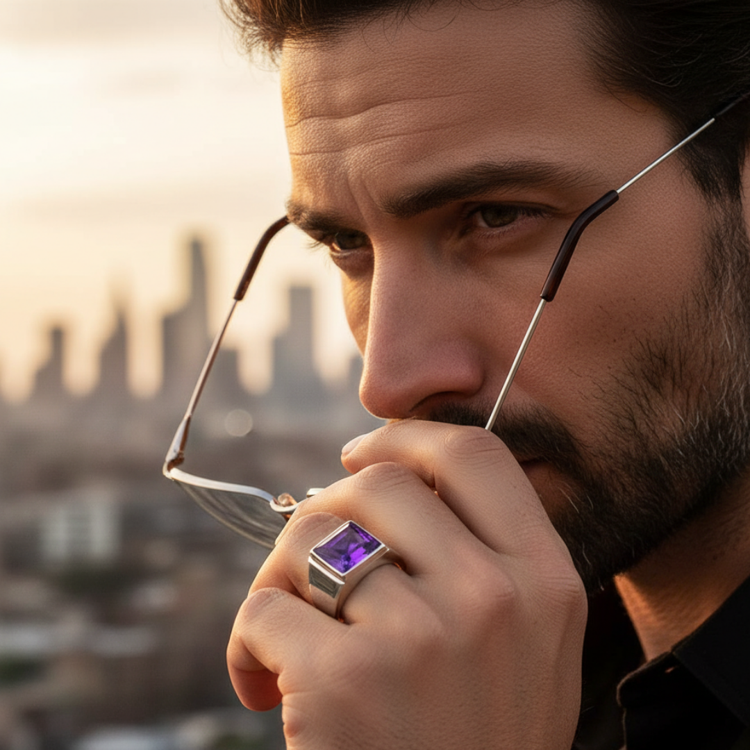 Anel Masculino de Prata Aristocrata Roxo Nomar Belmonte