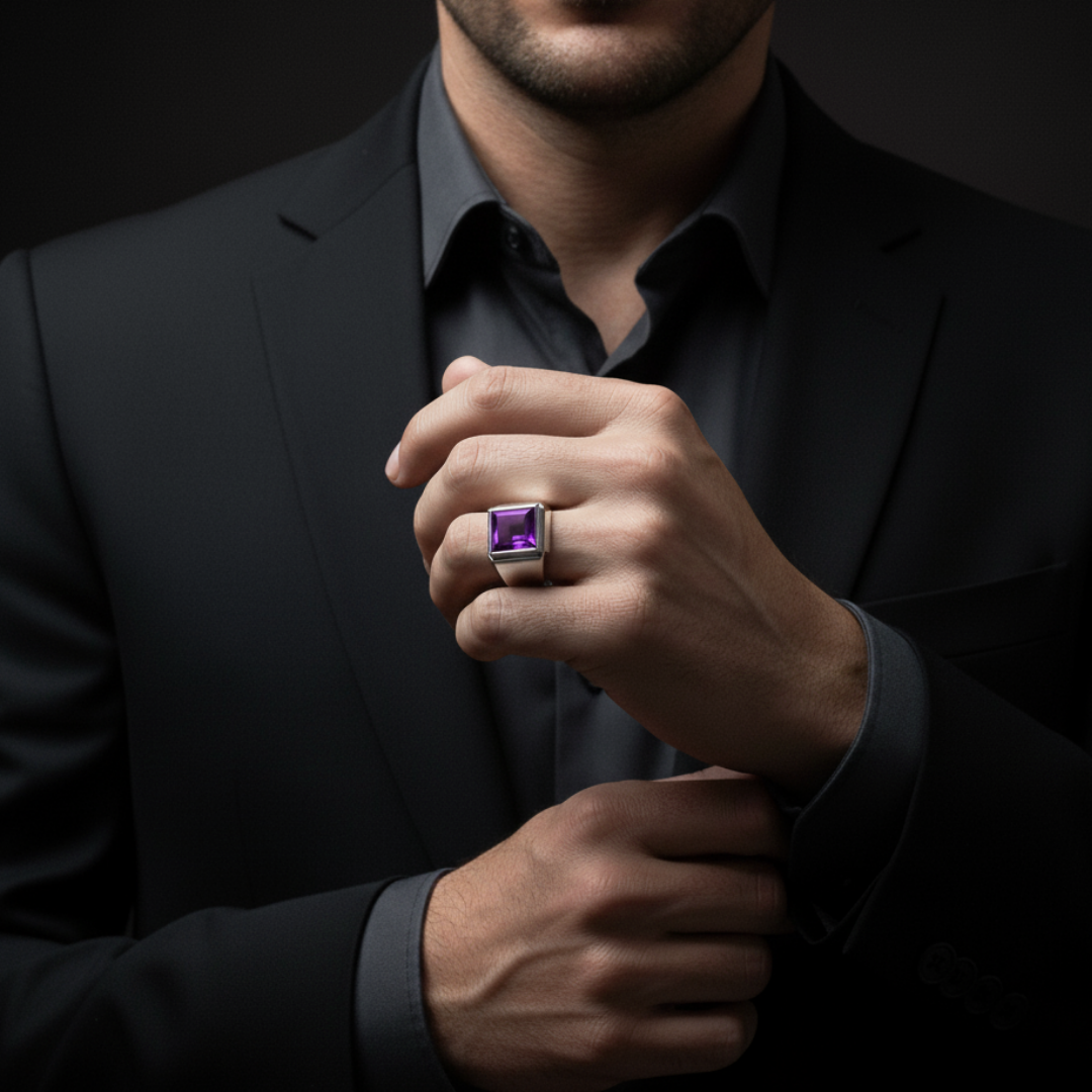 Anel Masculino de Prata Aristocrata Roxo Nomar Belmonte