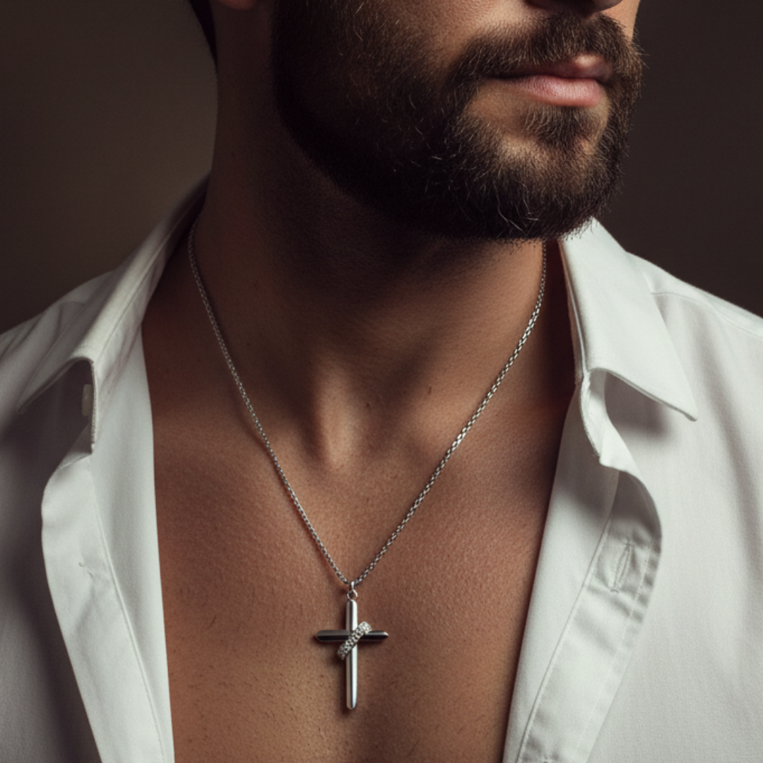 Colar-Masculino-de-Prata-Cross-Layer-Nomar-Belmonte