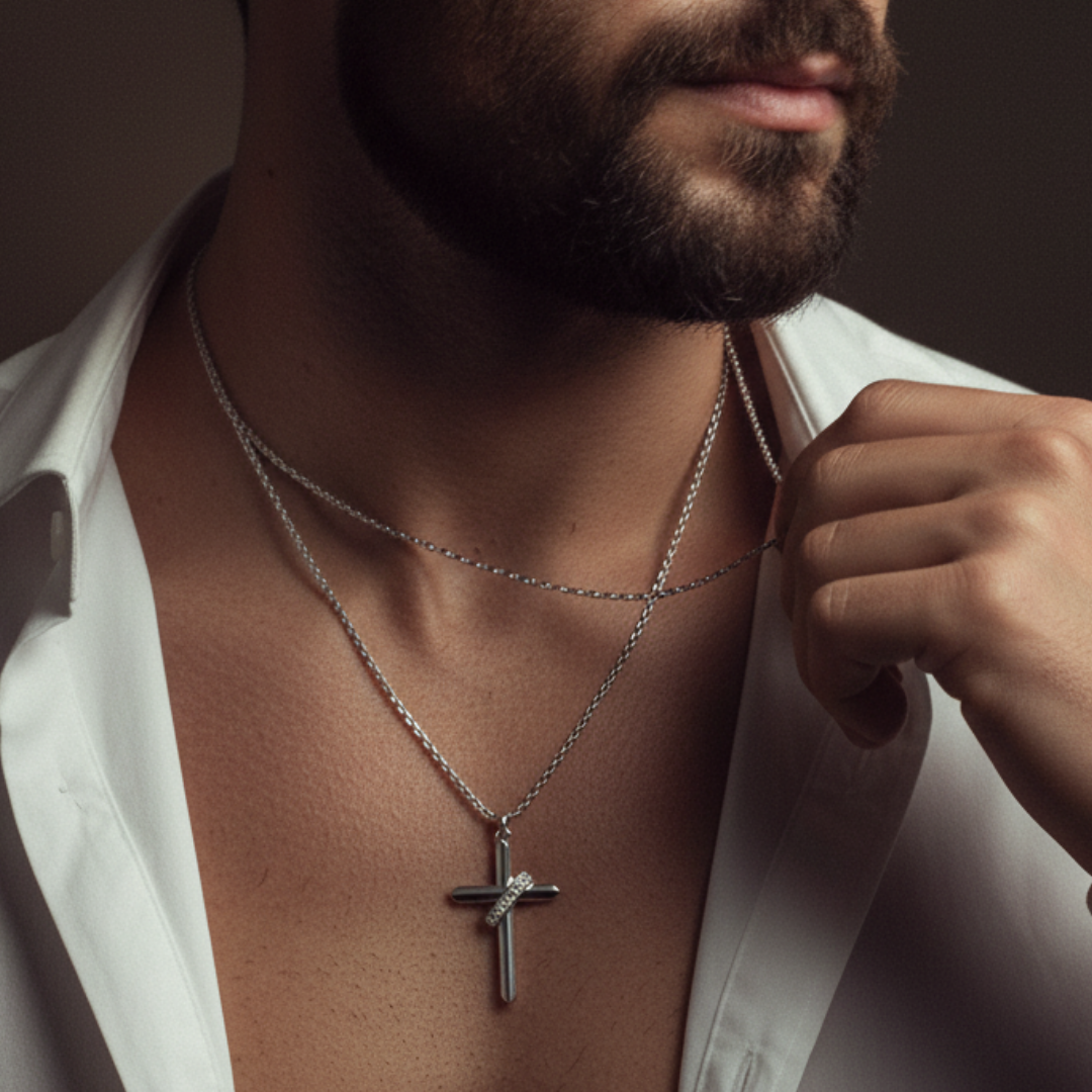 Colar Masculino de Prata Cross Layer foto 3 da Nomar Belmonte