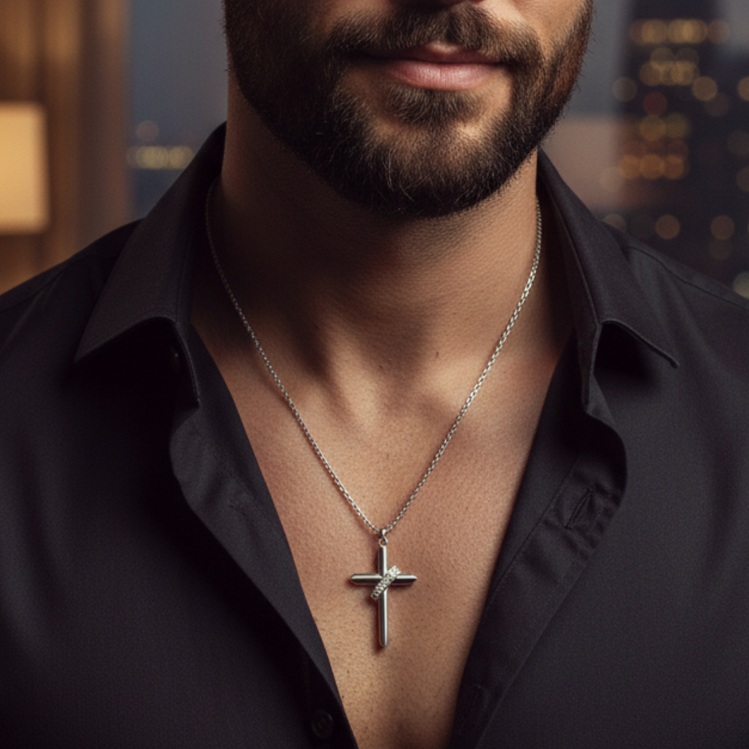 Colar Masculino de Prata Cross Layer foto 4 da Nomar Belmonte
