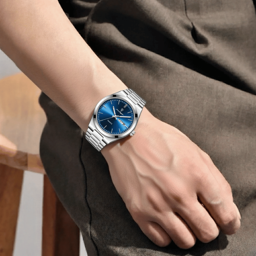 Relógio Masculino Belmonte de luxo no pulso, estilo sofisticado, acabamento em aço, visual elegante