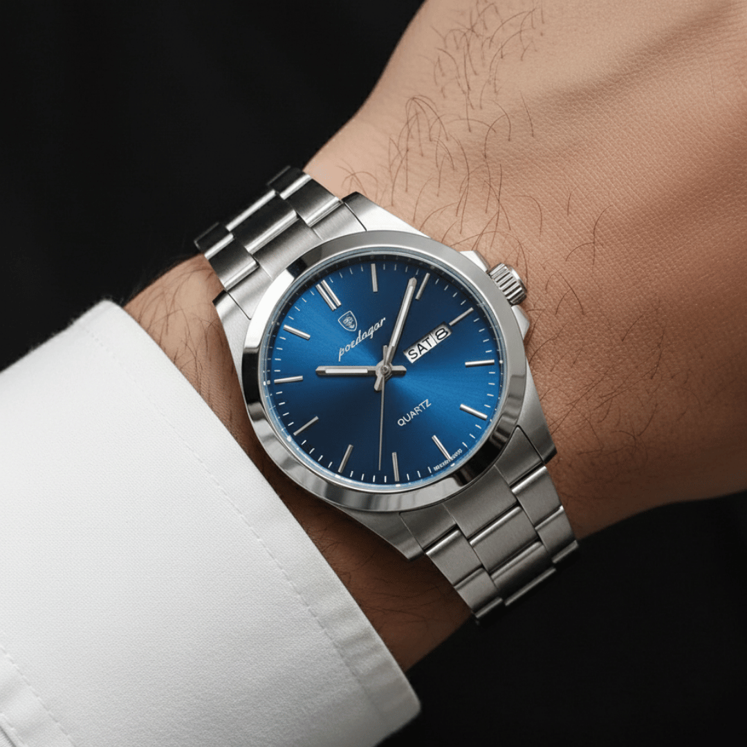 Relógio Masculino Belmonte de luxo no pulso, estilo sofisticado, acabamento em aço, visual elegante