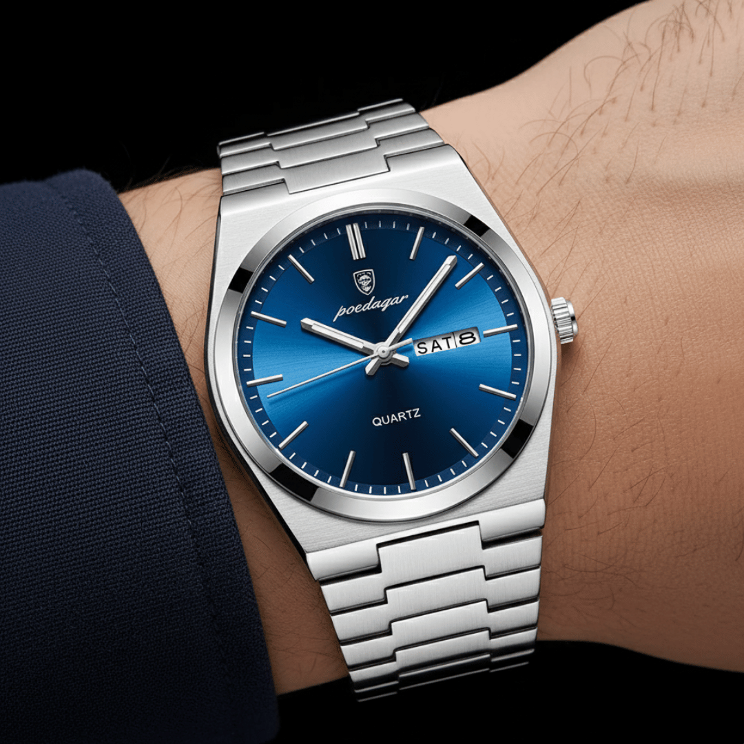 Relógio Masculino Belmonte de luxo no pulso, estilo sofisticado, acabamento em aço, visual elegante