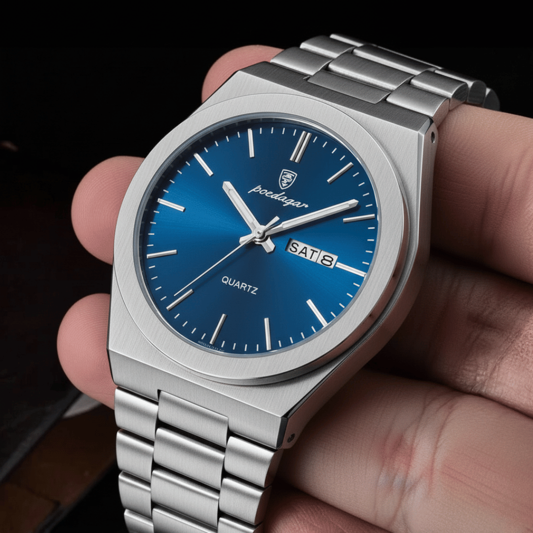 Relógio Masculino Belmonte de luxo no pulso, estilo sofisticado, acabamento em aço, visual elegante