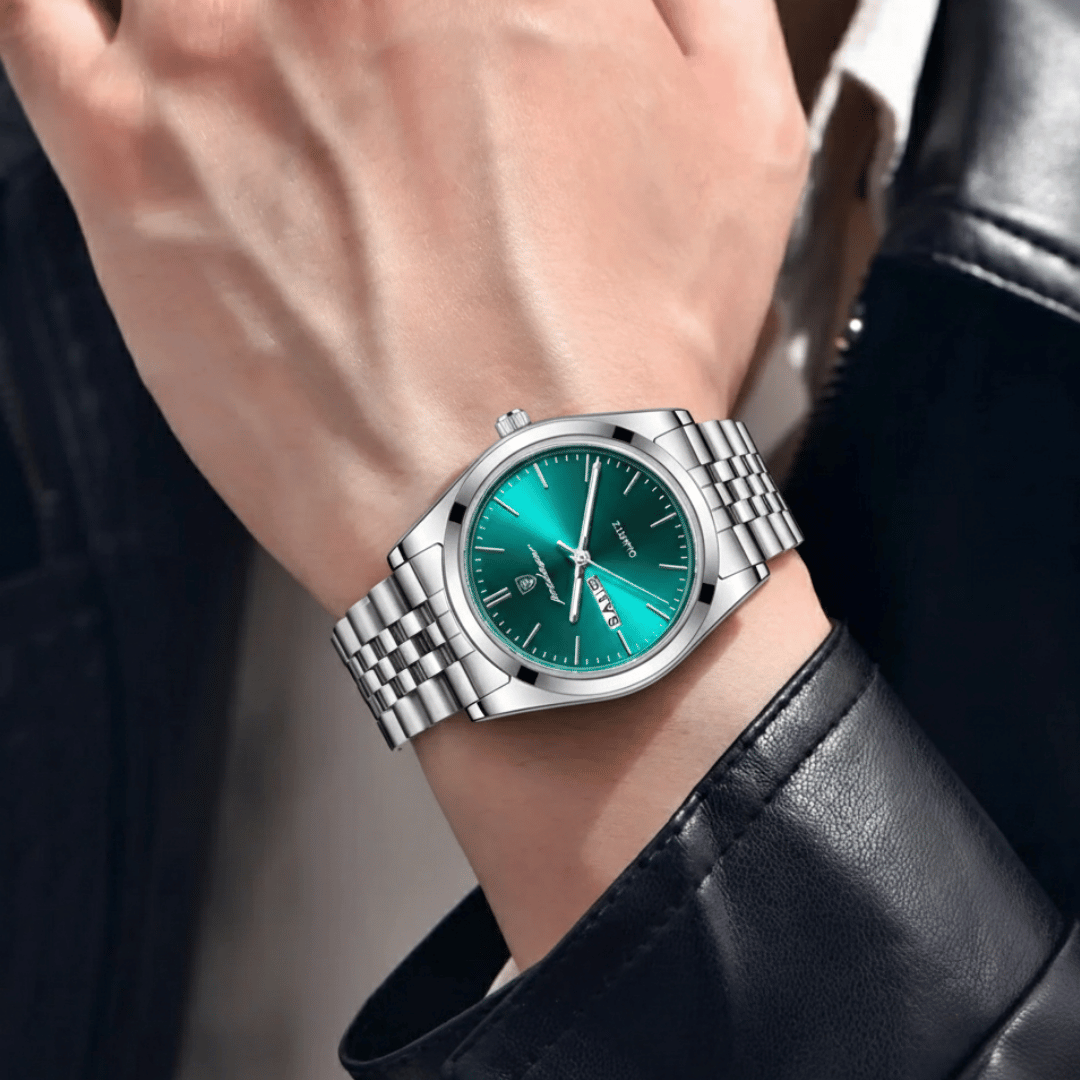 Relógio Masculino Belmonte de luxo no pulso, estilo sofisticado, acabamento em aço, visual elegante