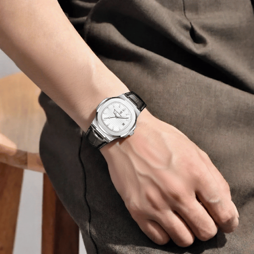 Relógio Masculino Montesier de luxo no pulso, estilo sofisticado, acabamento em aço, visual elegante