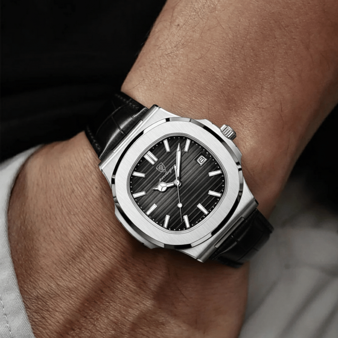 Relógio Masculino Montesier de luxo no pulso, estilo sofisticado, acabamento em aço, visual elegante