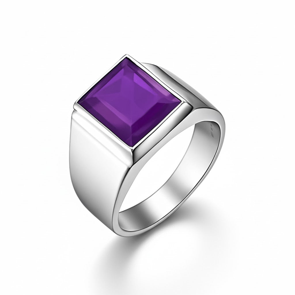 Anel Masculino Amethyst Prata 925