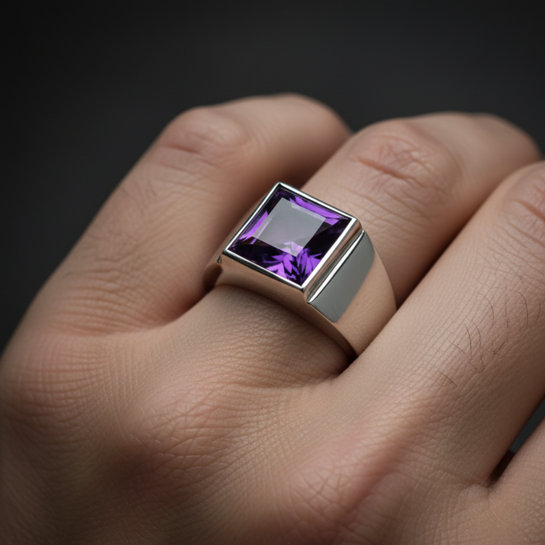 Anel Masculino de Prata Aristocrata Roxo Nomar Belmonte 