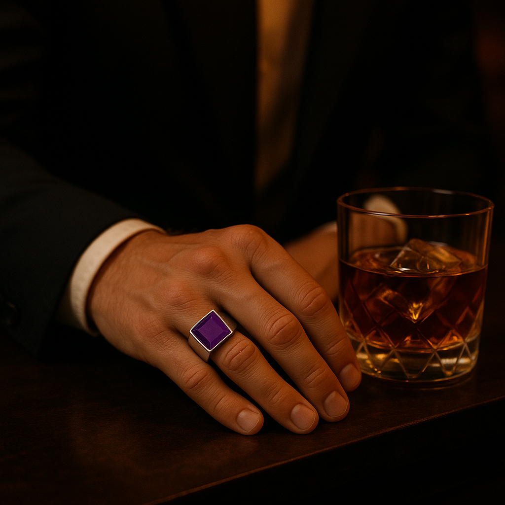 Anel Masculino de Prata Aristocrata Roxo Nomar Belmonte 