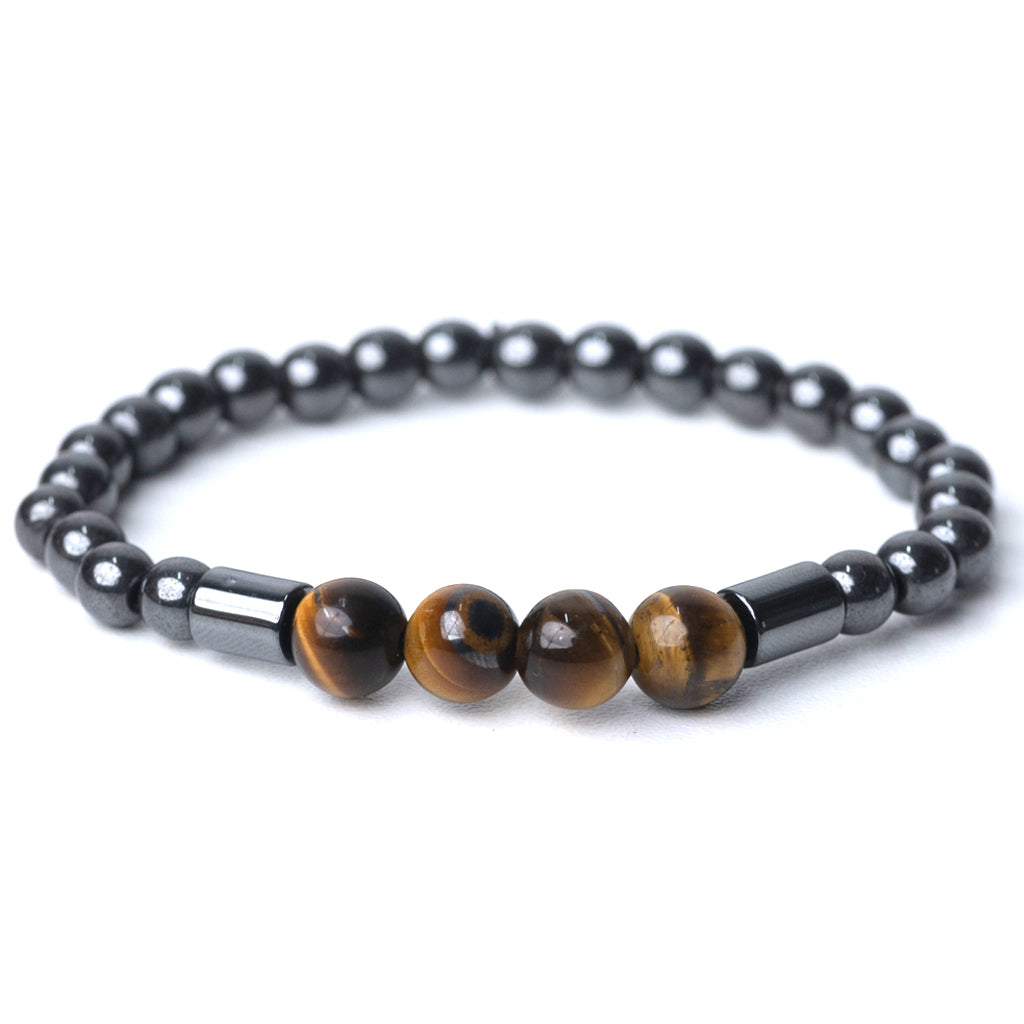 Pulseira Masculina Pedra Olho De Tigre E Hematita Tigrysa