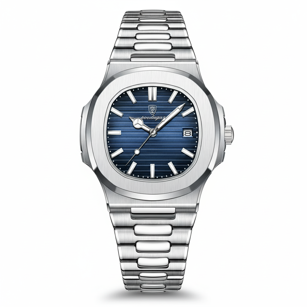 Relógio Masculino Montevero  em aço com acabamento premium, fotografado em fundo branco, alta qualidade de detalhe