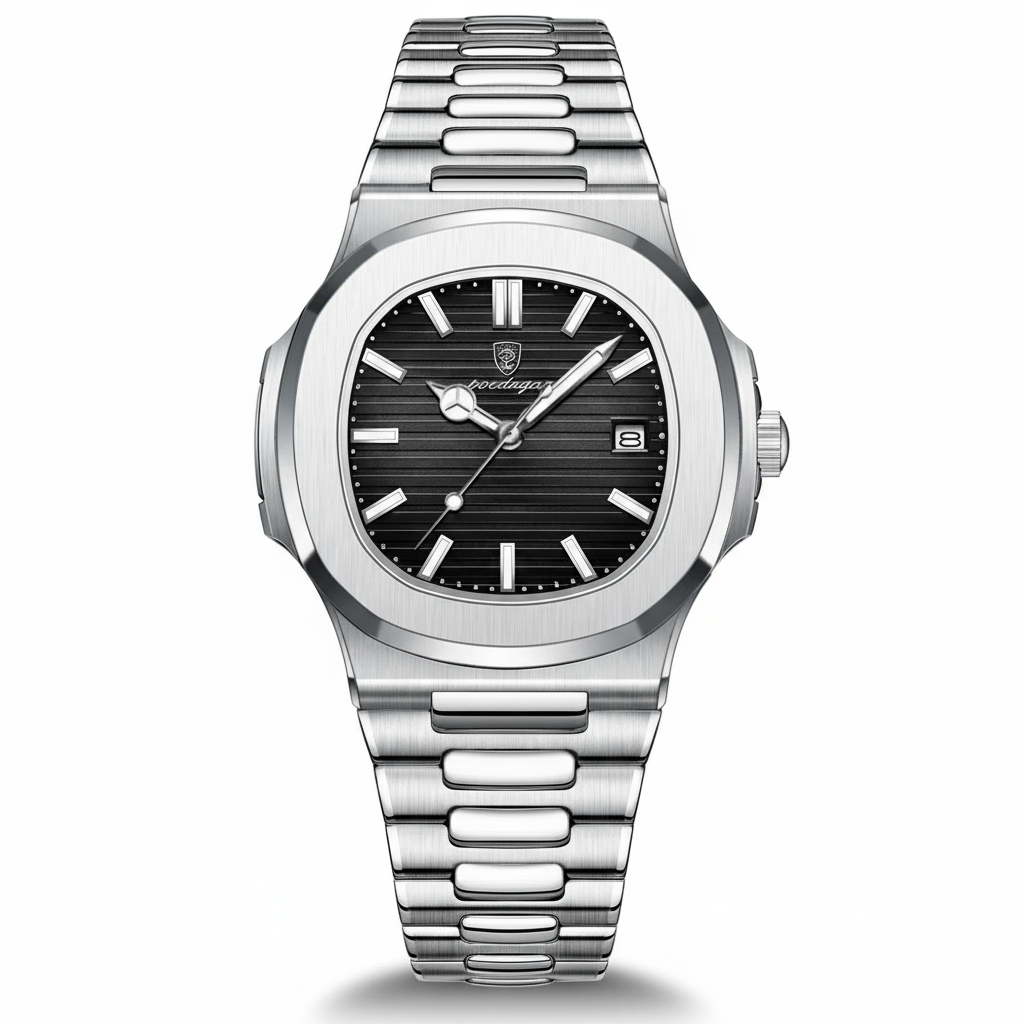 Relógio Masculino Montevero  em aço com acabamento premium, fotografado em fundo branco, alta qualidade de detalhe