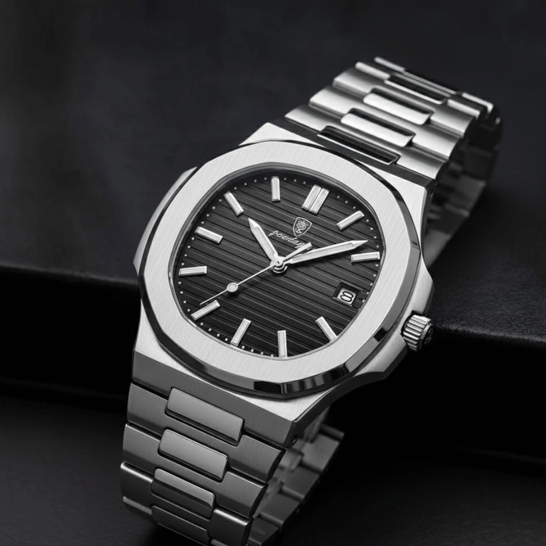 Relógio Masculino Montevero de luxo no pulso, estilo sofisticado, acabamento em aço, visual elegante