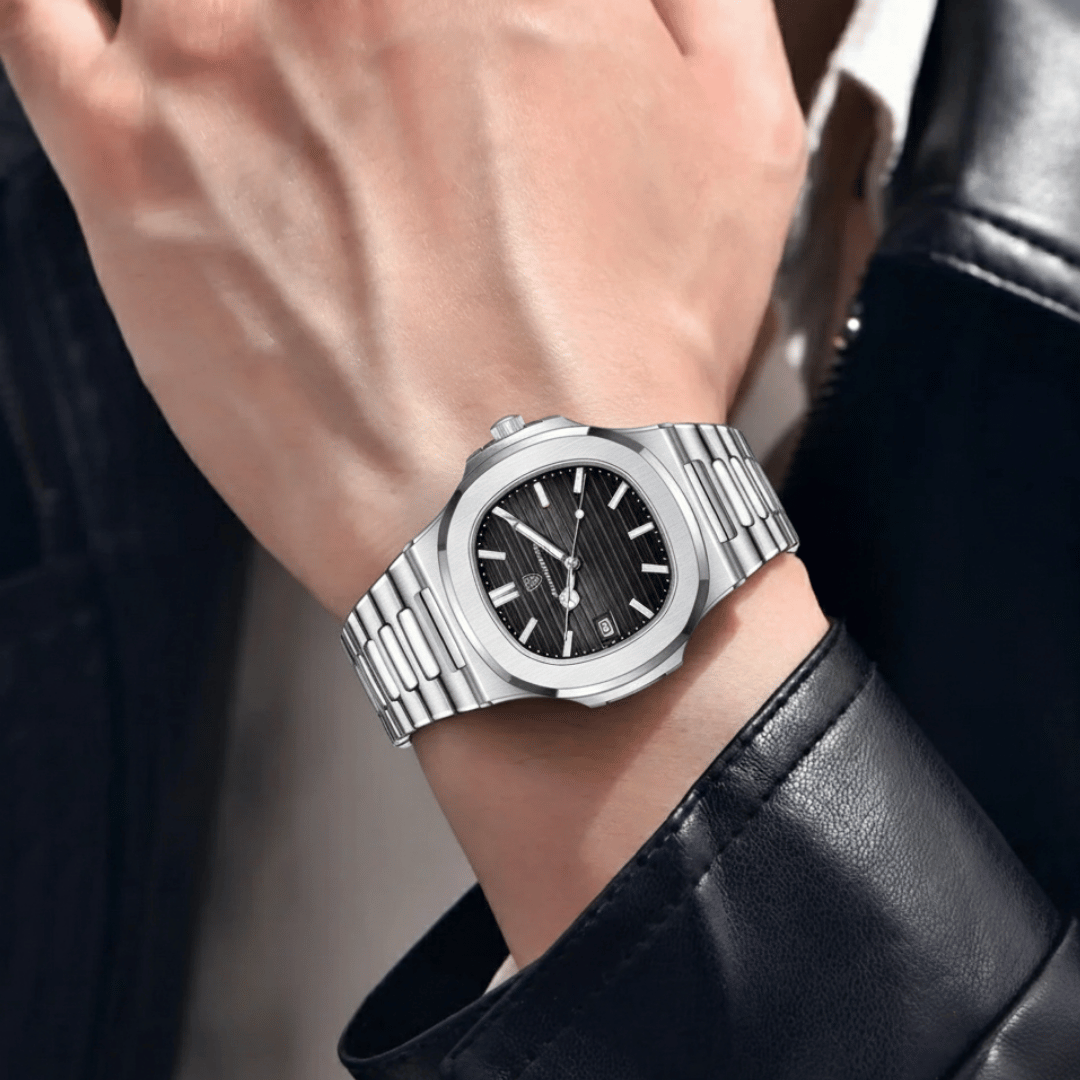 Relógio Masculino Montevero de luxo no pulso, estilo sofisticado, acabamento em aço, visual elegante