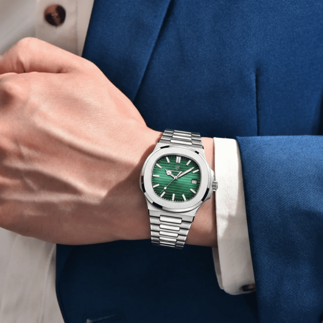 Relógio Masculino Montevero de luxo no pulso, estilo sofisticado, acabamento em aço, visual elegante