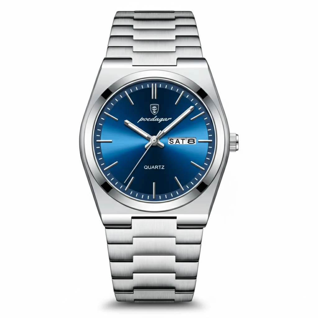 Relógio Masculino Belmonte em aço com acabamento premium, fotografado em fundo branco, alta qualidade de detalhe