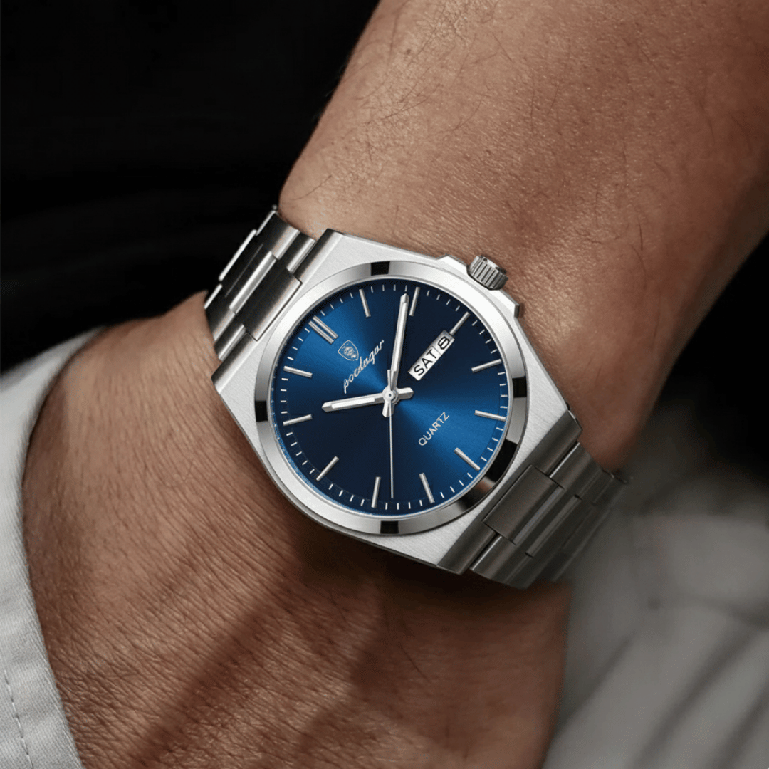 Relógio Masculino Belmonte de luxo no pulso, estilo sofisticado, acabamento em aço, visual elegante