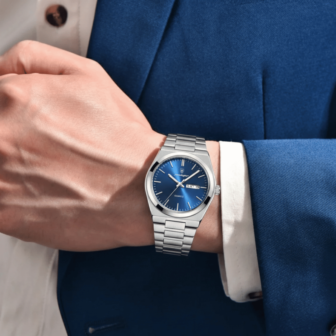 Relógio Masculino Belmonte de luxo no pulso, estilo sofisticado, acabamento em aço, visual elegante