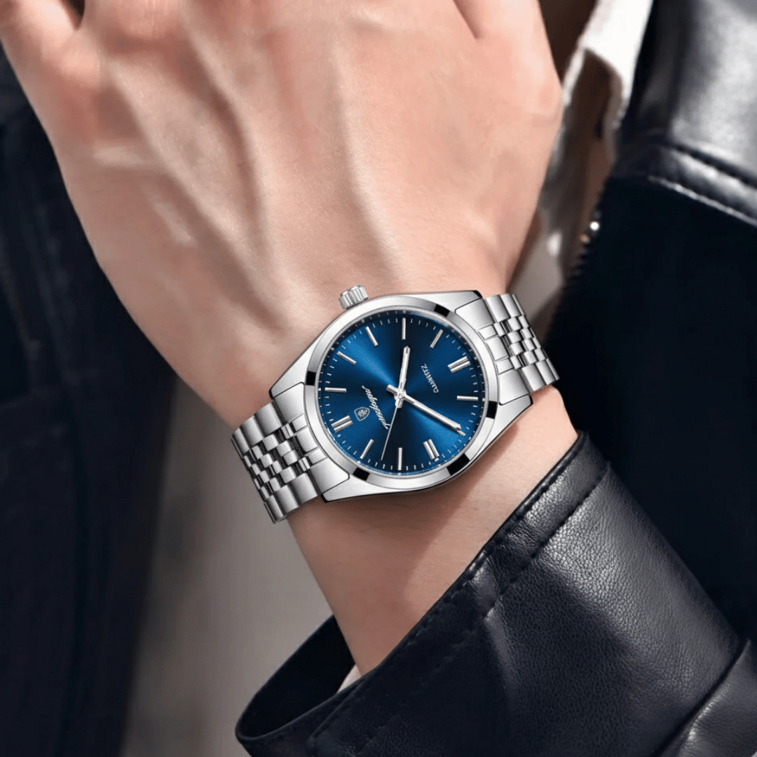 Relógio Masculino Belmonte de luxo no pulso, estilo sofisticado, acabamento em aço, visual elegante