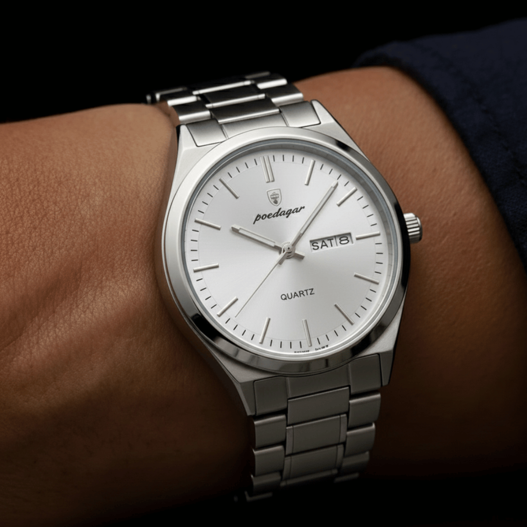 Relógio Masculino Belmonte de luxo no pulso, estilo sofisticado, acabamento em aço, visual elegante