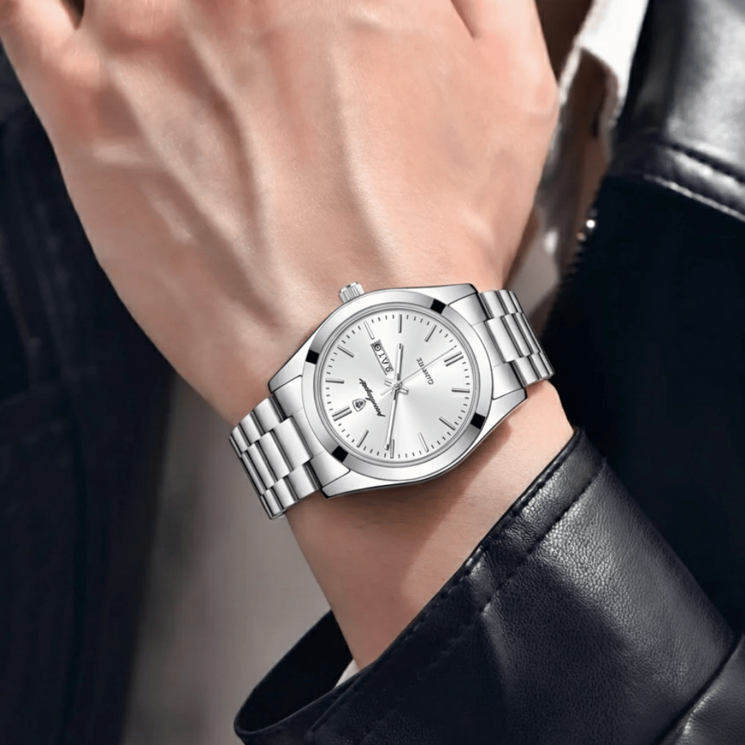 Relógio Masculino Belmonte de luxo no pulso, estilo sofisticado, acabamento em aço, visual elegante