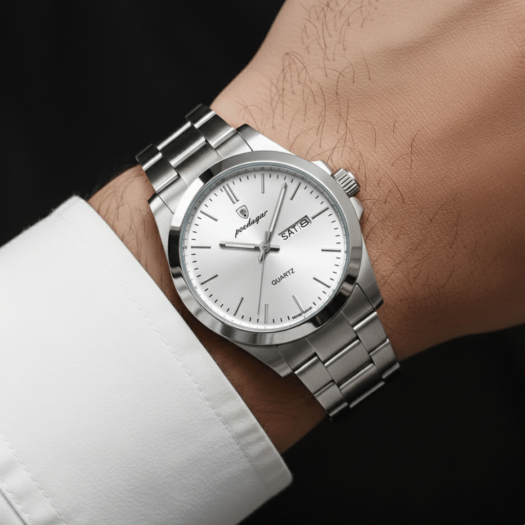 Relógio Masculino Belmonte de luxo no pulso, estilo sofisticado, acabamento em aço, visual elegante