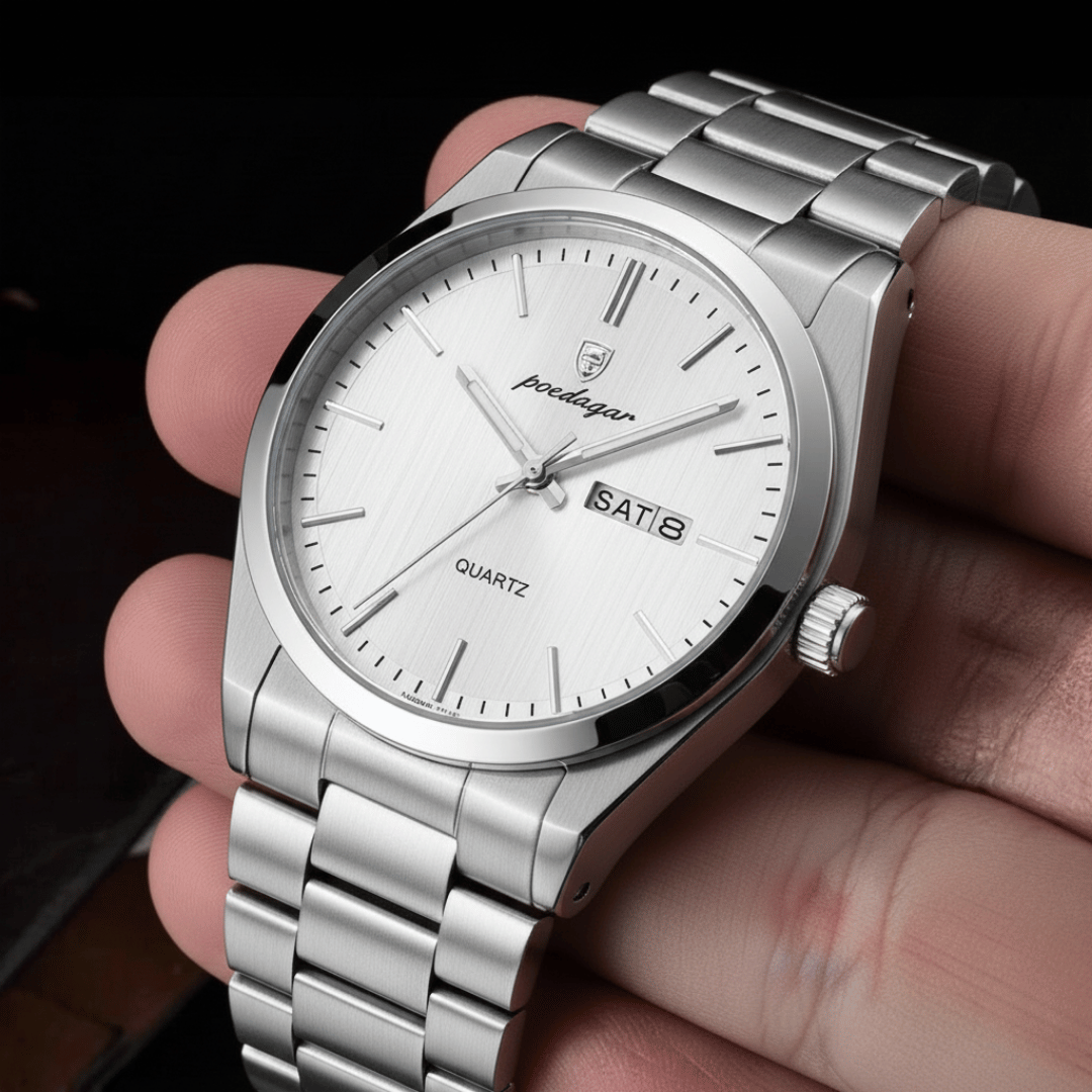 Relógio Masculino Belmonte de luxo no pulso, estilo sofisticado, acabamento em aço, visual elegante