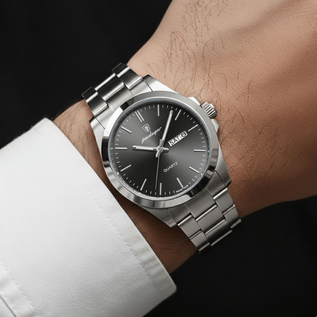 Relógio Masculino Belmonte de luxo no pulso, estilo sofisticado, acabamento em aço, visual elegante