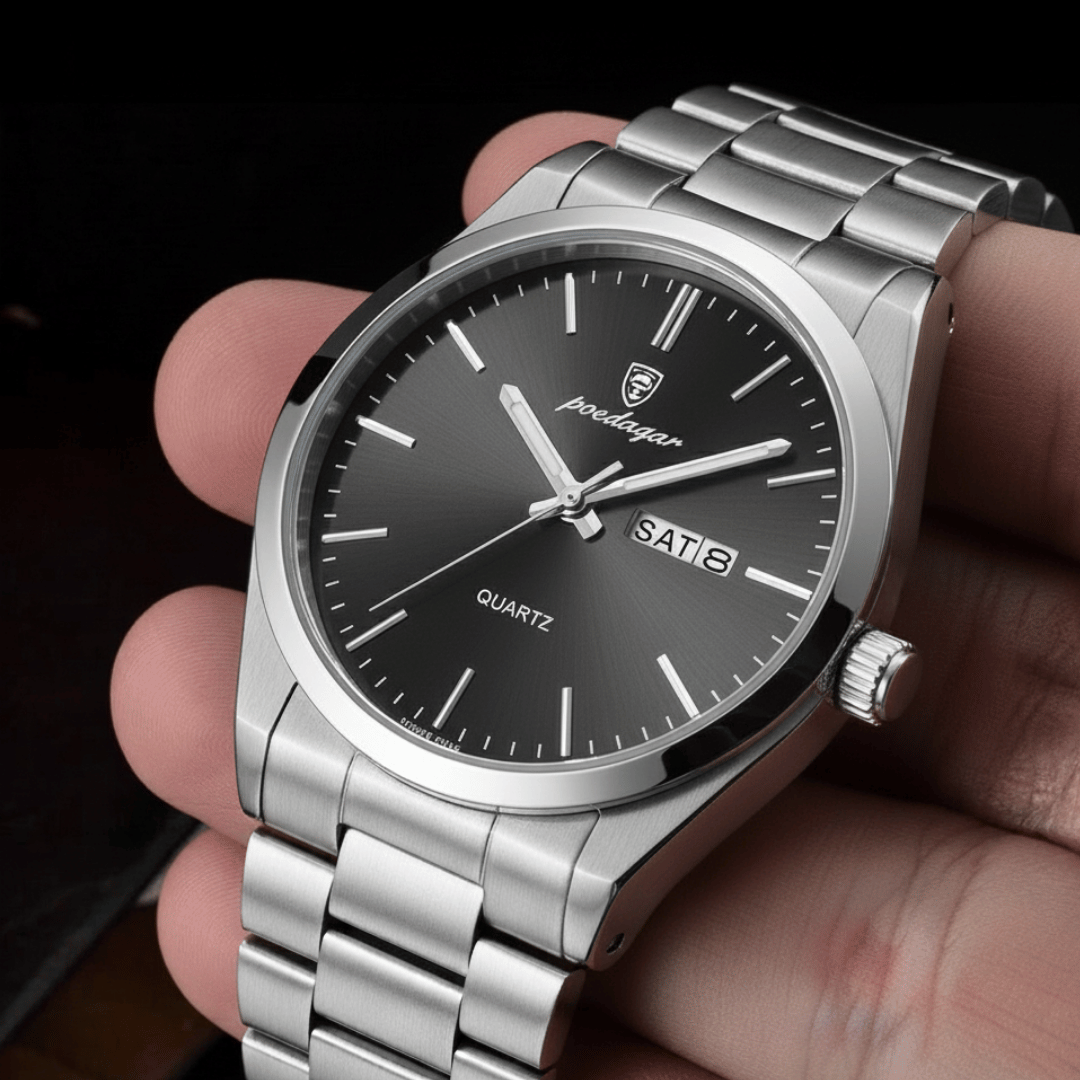 Relógio Masculino Belmonte de luxo no pulso, estilo sofisticado, acabamento em aço, visual elegante