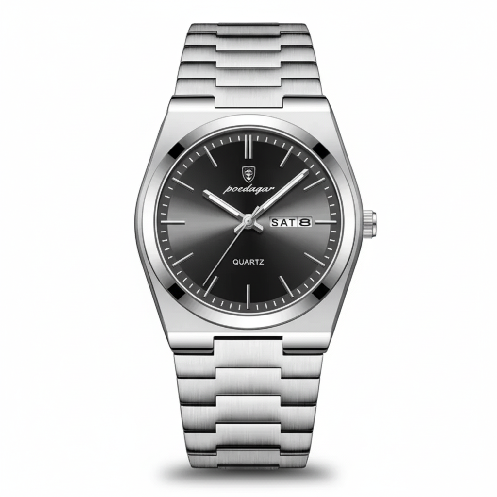 Relógio Masculino Belmonte em aço com acabamento premium, fotografado em fundo branco, alta qualidade de detalhe