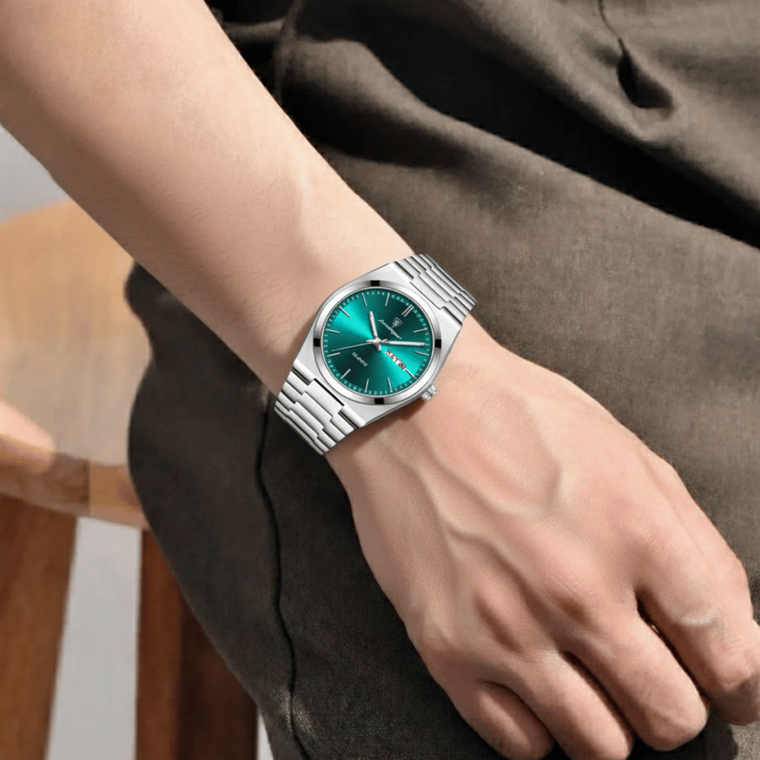 Relógio Masculino Belmonte de luxo no pulso, estilo sofisticado, acabamento em aço, visual elegante