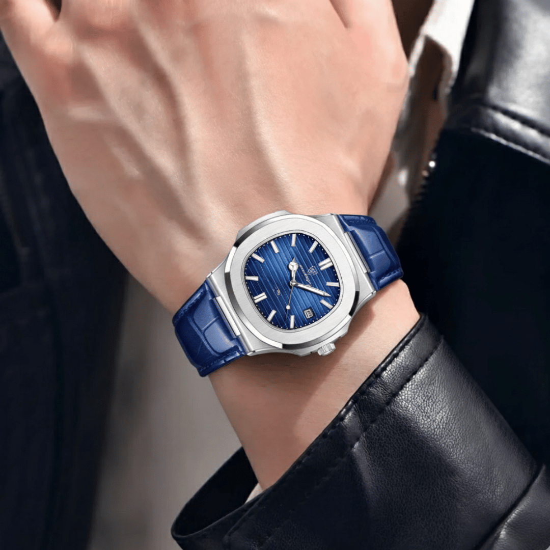 Relógio Masculino Montesier de luxo no pulso, estilo sofisticado, acabamento em aço, visual elegante