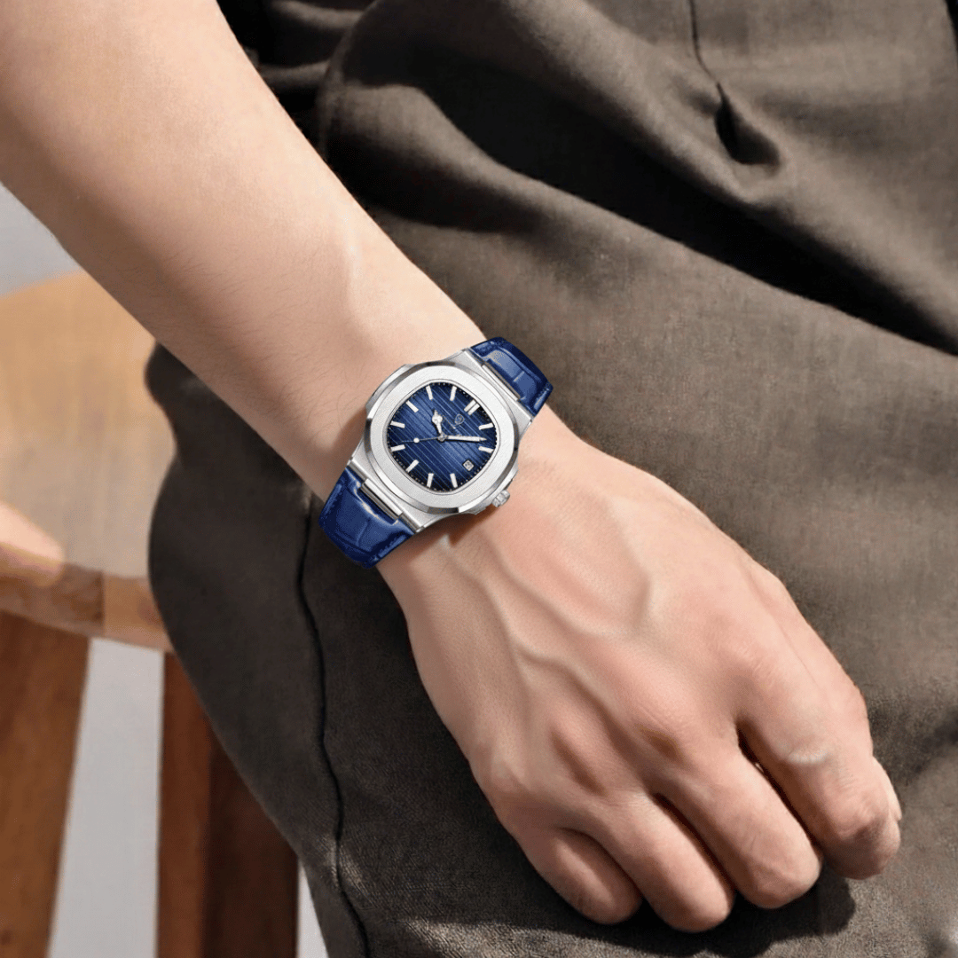 Relógio Masculino Montesier de luxo no pulso, estilo sofisticado, acabamento em aço, visual elegante