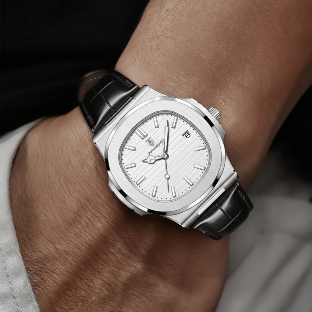 Relógio Masculino Montesier de luxo no pulso, estilo sofisticado, acabamento em aço, visual elegante