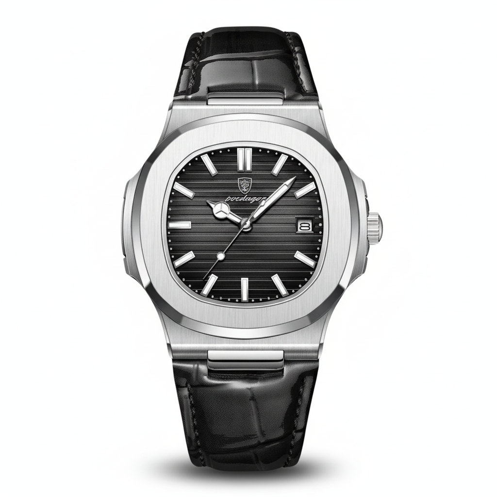 Relógio Masculino Montesier em couro com acabamento premium, fotografado em fundo branco, alta qualidade de detalhe