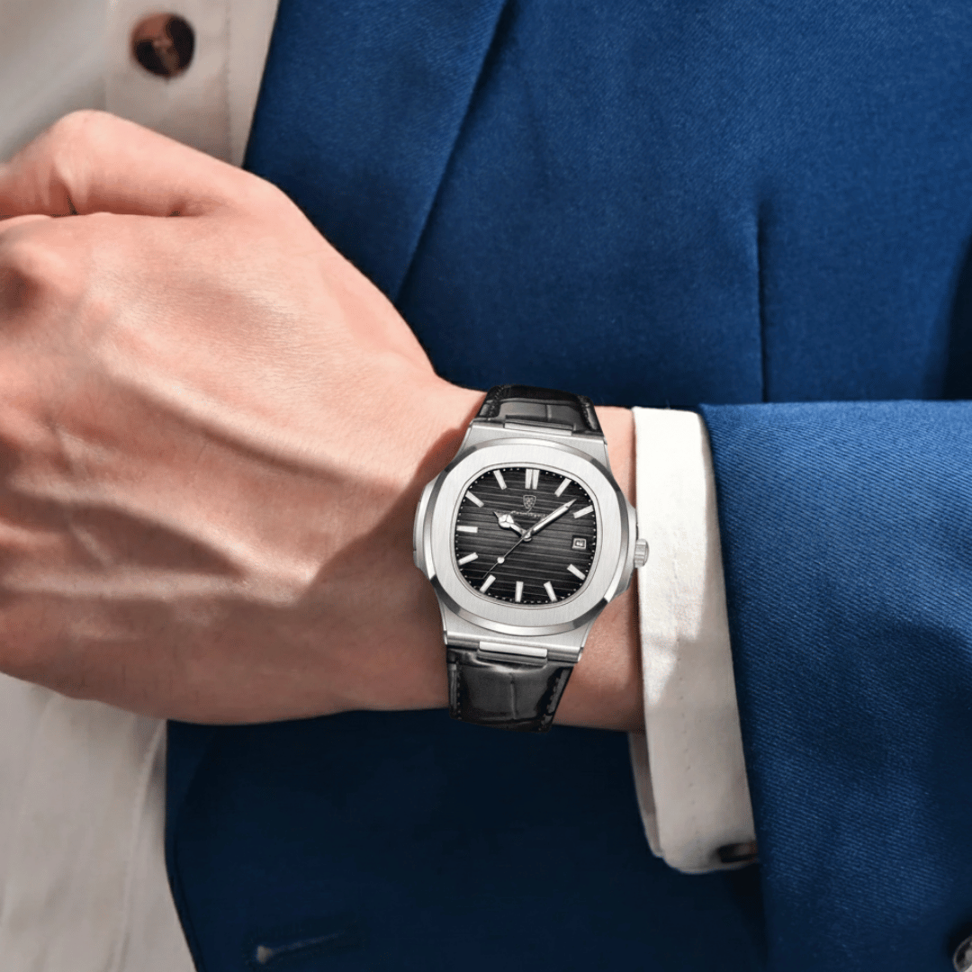 Relógio Masculino Montesier de luxo no pulso, estilo sofisticado, acabamento em aço, visual elegante