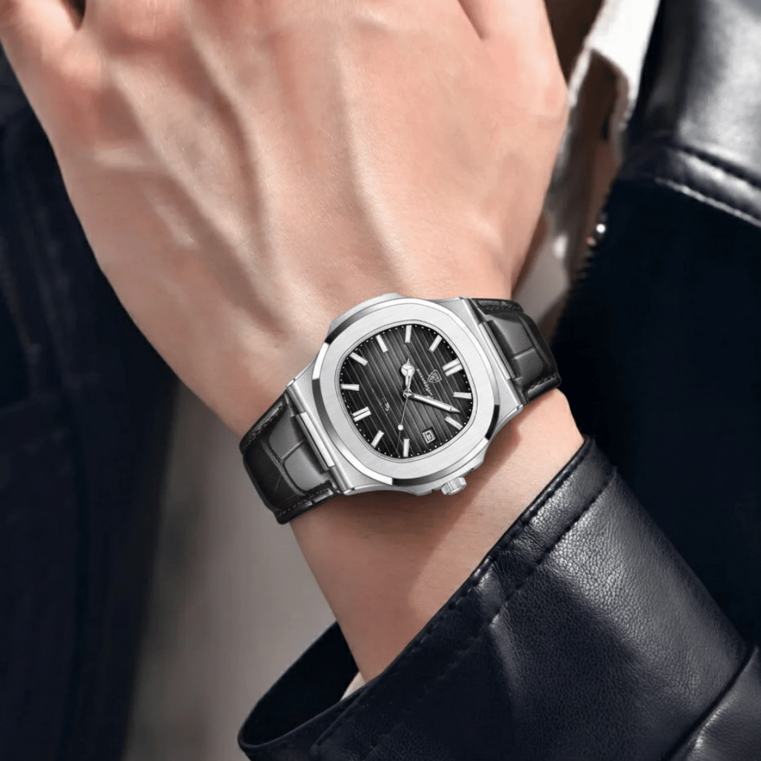 Relógio Masculino Montesier de luxo no pulso, estilo sofisticado, acabamento em aço, visual elegante