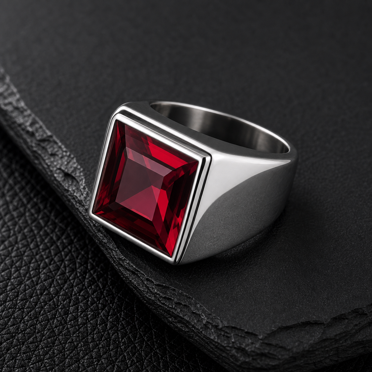 Anel Masculino Crimson Prata 925 em macro com acabamento da joia