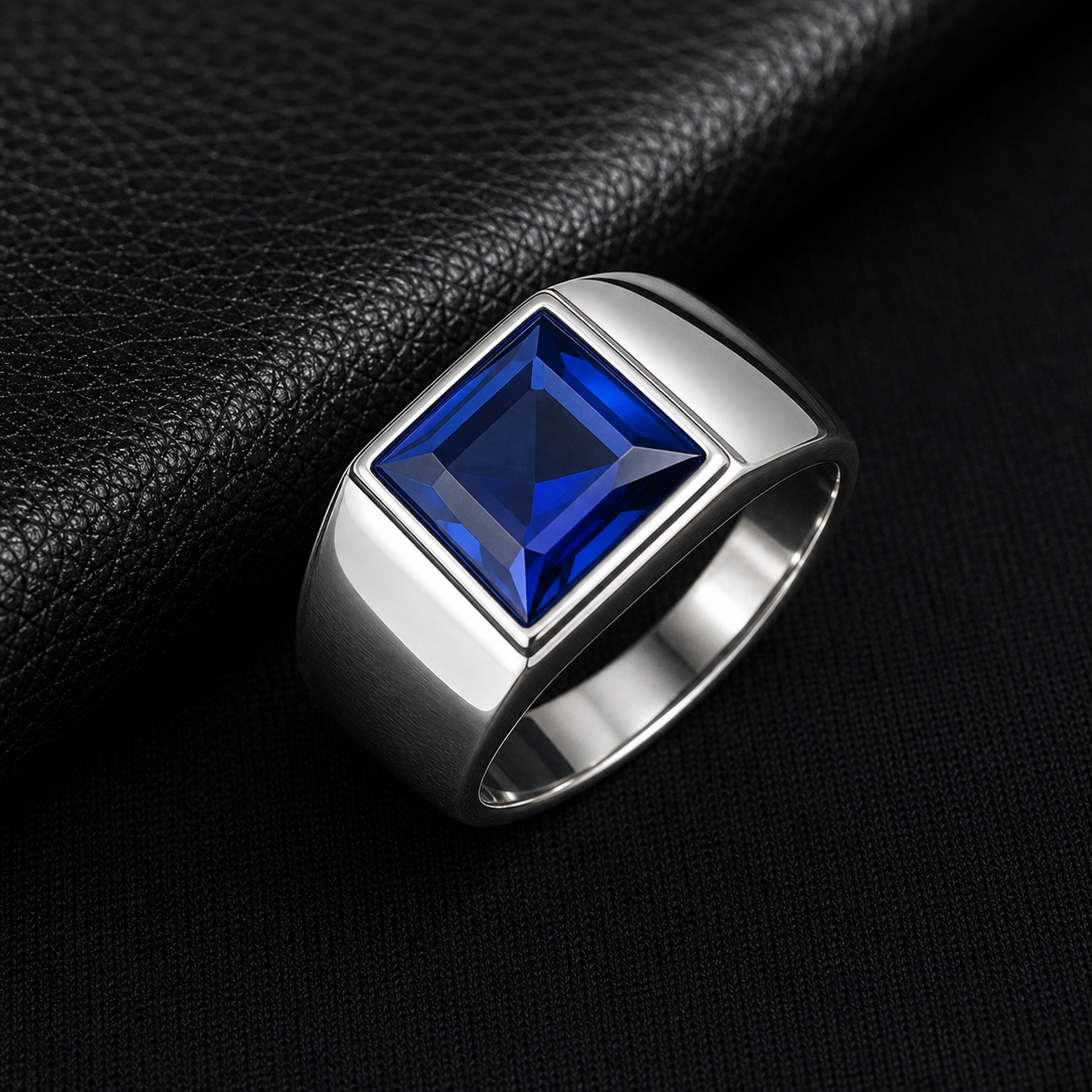 Anel Masculino Sapphire Prata 925 em macro com acabamento da joia