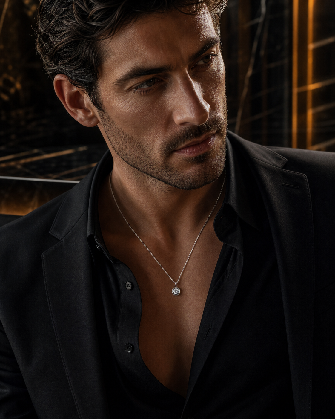 Colar Masculino de Prata Étherion em foto editorial masculina